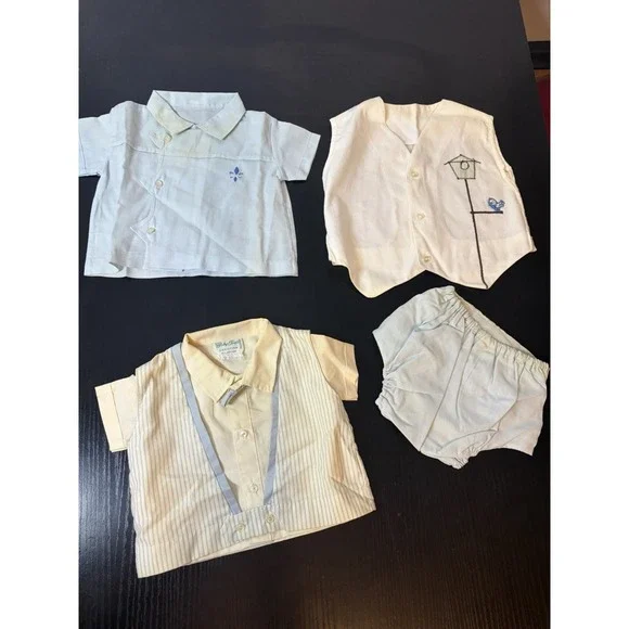 Vtg Baby Togs Boy Clothes/Blue/Embroidered/Button Down/Vest/50's-70's?/Bird Lot - Picture 9 of 12